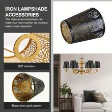 1 pezzo / 2 pezzi Paralume metallico con interno dorato e esterno nero, con motivo a foglie intagliate e a tema forestale, adatto per lampada da tavolo, lampada da terra, lampadario, lampada a candela, lampada da parete, attacco E27 e paralume a molletta