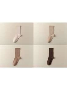 4 Pairs Women Seamless Ankle High Socks With Elastic Top, Daily Casual Slouchy Socks For Spring/Autumn, Fall