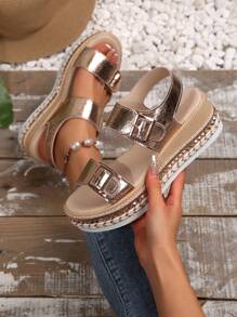 Nuovi arrivi della primavera/estate 2025 Sandali con zeppa e suola in corda, stile europeo, taglie forti, per donna