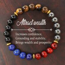 Bracelet de richesse et de prospérité fait main de 8 mm, œil de tigre et agate bleue - bijou en perles de bois naturel, convient aux hommes et aux femmes