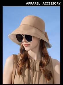 1pc Women's New Summer Bowknot Bucket Hat, Outdoor Versatile Sun Protection Hat, Fashion Wide Brim Cap