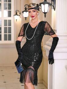 Women's Flapper Dress 1920s Dress For Women V-Neck Sequin Fringed Roaring 20s, Party Dress, For Cocktail, Halloween