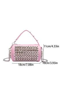 Túi hình trụ cổ điển được thiết kế riêng, tinh tế và thời trang, túi xách đính đá lấp lánh phù hợp mọi dịp, dây đeo thời trang, túi đeo chéo màu trơn có đinh tán, thích hợp cho các bữa tiệc, dạ hội, chụp ảnh đường phố và lễ hội âm nhạc. - Hồng - Xem 9