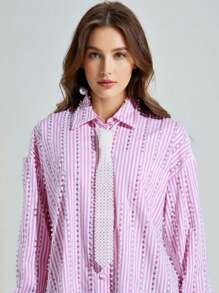 1 件女士时尚黑/白仿珍珠串珠镂空装饰浪漫项链，适合约会、购物、派对 - 純色 - 查看 12