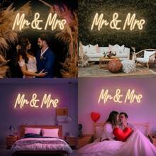 Mr&Mrs Wedding Neon Sign, Wedding Neon LED Backdrop Decorations, Engagement, Wedding, Banquet And Room Bedroom Decor Signs, Anniversary Engagement Reception Gifts - 暖白光 - 查看 7