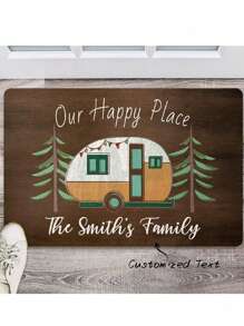 1pc Customized "Our Happy Place" Family Name Bathroom Mat, Customizable Text, Personalized Home Decor Carpet, Soft Absorbent Anti-Slip, Fashionable Customizable, Suitable For Bathroom, Entryway Or Living Room - Multicolor - View 1