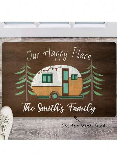 1 st anpassad "Our Happy Place" badrumsmatta med familjenamn, anpassad text badrumsmatta personlig heminredning matta för familjer, mjuk, absorberande, halkfri, snygg anpassningsbar badrumsmatta för badrum, entré eller vardagsrum, idealisk present till familjen, inflyttningsfest, bröllop och speciella tillfällen, en minnesvärd present till honom eller henne, jul, födelsedag, påsk, nyår, alla hjärtans dag, mors dag och fars dag heminredning badrumsinredning höstdekor tillbaka till skolan