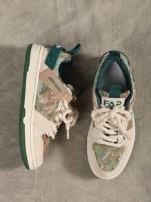 女士复古油画风格系带圆头休闲运动鞋，舒适街头生活方式情侣户外运动鞋 - 米色 - 查看 8