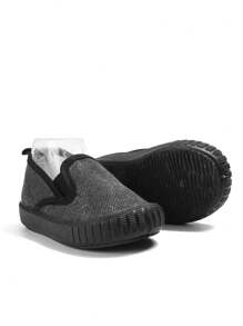 1 Pair Boys' Black Canvas Double Elastic Band Flat Casual Sneakers, Fashionable Simple Style, Comfortable & Breathable For Everyday Wear