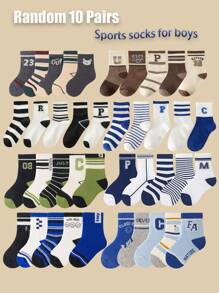 10 Pairs Assorted Boys Sports & Casual Breathable Moisture-Wicking Socks, Suitable For All Seasons - Multicolor - View 2