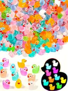 50pcs Luminous Resin Mini Animals, Glow-In-The-Dark Ducks & Figurines, Suitable For Garden, Party, Miniature Landscape, Aquarium, Dollhouse Decor (Random Design) Outdoor Decor Garden Decor Home Decor