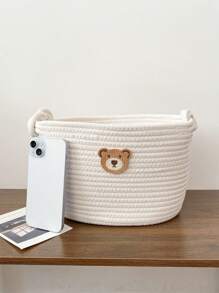 1pc White Minimalist Woven Cartoon Storage Basket, Suitable For Kids Room Toy Storage, Desk Organizer, Can Hold Diapers, Snacks, Cosmetics, Decorative Living Room Storage Basket