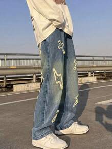 Loose-Fitting Comfortable Casual Straight-Leg Jeans, Teen Boy Style - Blue - View 1