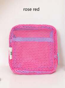 1pc Dopamine Color Mesh Data Cable Storage Bag, Portable Handheld Wired Earphone Power Charger Lipstick Bag, Pink/Purple/Blue Small Travel Storage Bag, Travel Essentials, Travel Accessories, Mobile Phone Storage Bag Cable Organizer