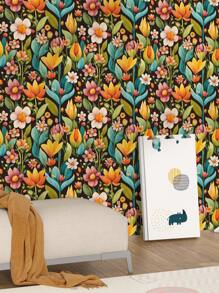 1 rouleau de papier peint rétro épais à motif de fleurs peintes de style dessin animé, simple et adapté à la décoration de la maison, des armoires de cuisine, des tables et des chaises, des fonds de pièce, de la rénovation de la maison, du DIY, résistant à l'eau et aux taches, facile à nettoyer, autocollant, à décoller et à coller, stickers muraux, décoration murale pour la chambre, la salle de bain, la chambre, la pièce, le salon, la maison