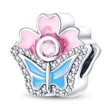 1 件 925 镀银幸运四叶草闪亮粉色雏菊花蝴蝶吊饰适合原创手链手镯项链女士 DIY 珠宝制作礼物 - 彩色 - 查看 10