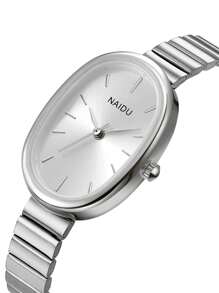 1 件女士不锈钢表带简约艺术石英表，适合日常佩戴 - 銀色 - 查看 4