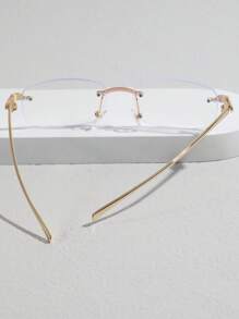 1 pieza Gafas de moda sin receta de metal PC sin marco cuadradas, aptas para uso diario - Dorado - Ver 4