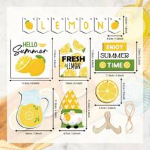 1 套夏季分层托盘装饰标志套装，农舍装饰木制节日派对装饰柠檬海滩主题装饰木质标志用于家居装饰夏季家居装饰装饰标志牌匾（柠檬风格）
