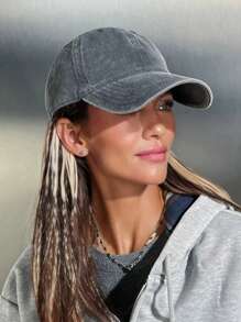 Women's Solid Color Washed Vintage Casual Baseball Cap - Dark Grey - View 1