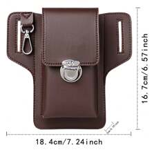 Stylish PU Leather Waist Bag For Men's Mobile Phone Waist Bags Fanny Pack Organizer Fashion Outdoor Storage Bag Lightweight Flip Phone Pack Belt Bag, Cards Holder-Holds Phone For Travel - Brown - View 2