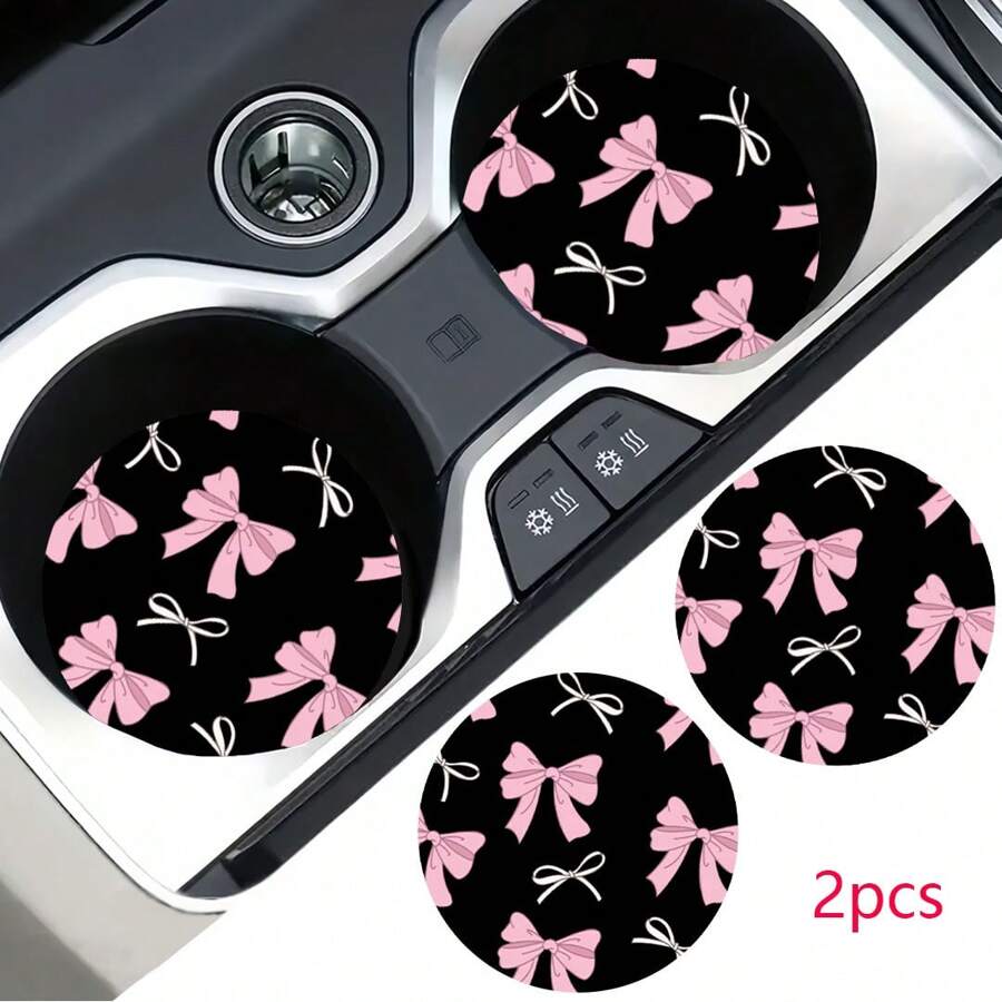 2 pezzi Sottobicchieri per portabicchieri auto con stampa leopardata e fiocco, universali, antiscivolo e antiurto, accessori per interni auto, idea regalo per feste