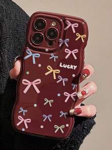 Bow-Knot1pc GUCADI Pink Bow Blue Lace Bow Phone Case Compatible With Apple Phones - Wine Red - View 4
