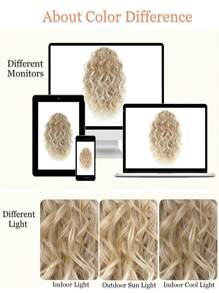 12inch Ponytail Extension Curly Hair Claw Clip Drawstring Ponytail Extensions (Medium Brown Mix Bleach Blonde) Hair Pieces For Women Synthetic Friendly Fiber - Linen Gold - View 9