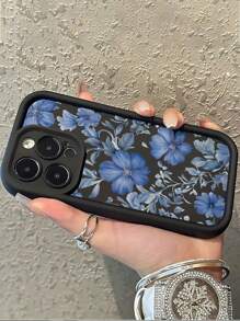 Bloem 1pc Blauw Bloemenpatroon Beschermhoesje Compatibel met iPhone 15, iPhone 14 Pro Max, iPhone 16, iPhone 16 Pro, iPhone 13, iPhone 14, iPhone XR, iPhone 15 Pro Max, iPhone 11, iPhone 12, iPhone 11 Pro, Schokbestendige zachte telefoonhoes met volledige dekking