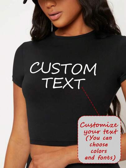 Customized Women's Short T-Shirt, Add Your Own Text (Famous Quotes/Personalized Words/Names/Numbers/Short Phrases, Etc.), Fashionable, Casual, Minimalist, Personalized, Customized, Unique, Men's Clothing, Capsule Wardrobe, Men's Basics/Streetwear, Ideal Gift For Him, Boyfriend, Family, Friends, Birthday, Vacation/Holiday, School/Competition, Sports/Climbing, Seasonal Selection, Sports Outdoor, Customized Women's Activewear Top Black Summer,Gym Wear