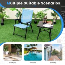 Set Of 4 Patio Folding Dining Chairs Outdoor Portable Sling Back Chairs - 藍色 - 查看 5