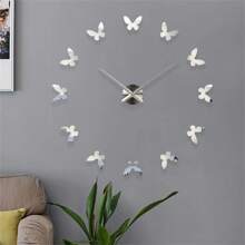 Clock Decoration Butterflies Silouette Frameless Wall Clock DIY 3D Acrylic Large Wall Clock Mirror Effect With Back Rubber For Wall Watch Home Decor - Silver - View 8