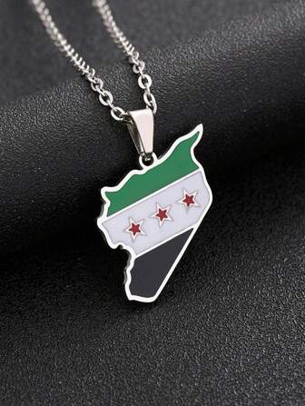 Fashion Stainless Steel Map Flag Pendant Necklace, Fashion Map