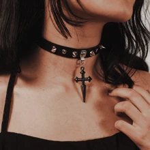 Black Spiked Cross Choker Necklace For Women Alternative Gothic Off - 交叉石墨 - 查看 5