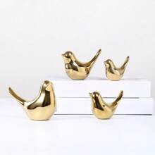 4pcs Gold Bird Statues, Modern Style Sculptures For Home Decor In Living Room, Bedroom, Office Desk, Cabinet - European Creative Gold Ceramic Bird Figurines, Desktop Decorations