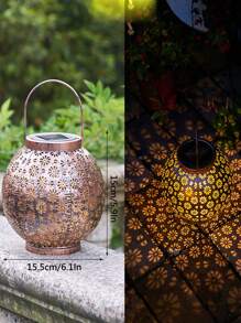 1pc Solar Powered Iron Lantern With Hollow Design - Multifunctional Outdoor Decoration Suitable For Garden, Patio, Balcony And Lawn - Energy Saving, Easy Installation, Creating Holiday Ambience