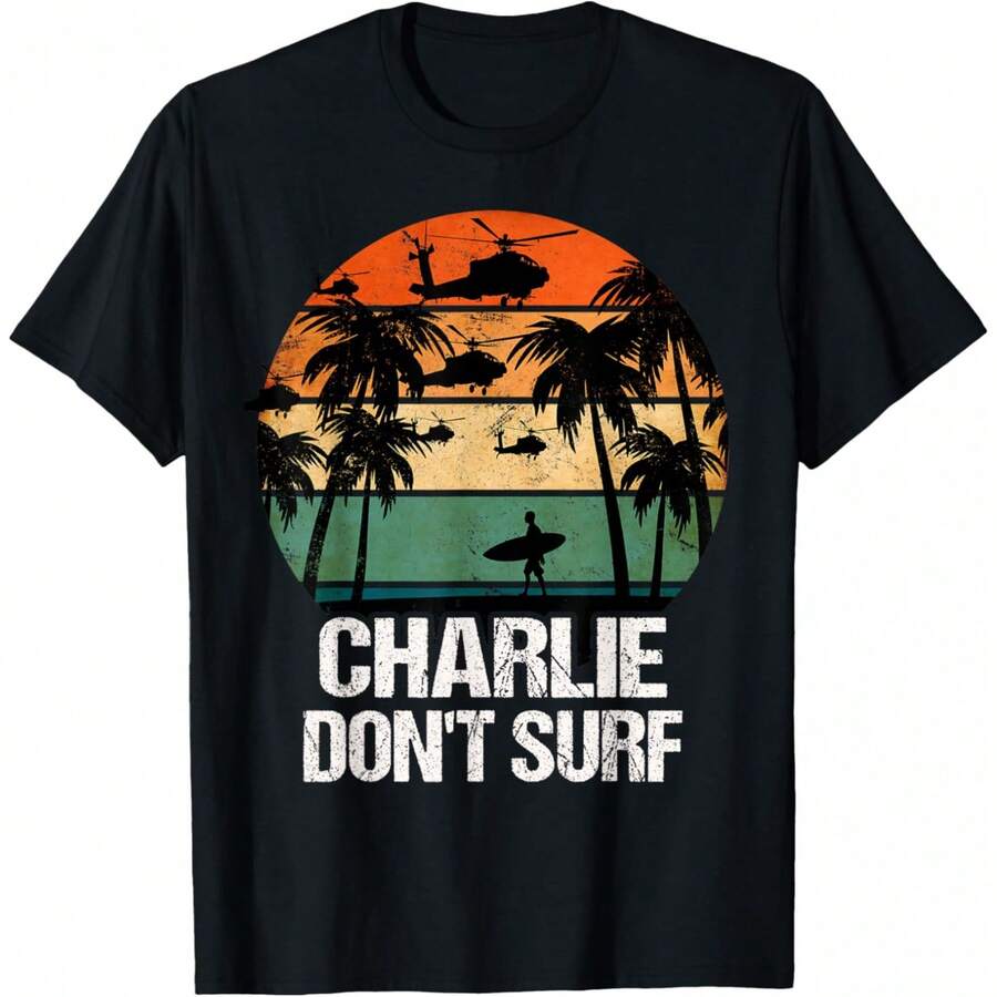 1 Pack Men's T-Shirt de Charlie, no surfea, de surfista vietnamita en helicóptero Camiseta de hombre - Negro - Ver 1