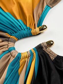 Plus Size Sleeveless Floral Print High Slit One-Shoulder Dress (Random Print) - Yellow - View 7