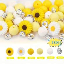 32/96 件活力四射的硅胶迷你向日葵焦点珠，适合制作手链和项链、串珠笔装饰、家居装饰 DIY 配件 - 彩色 - 查看 16
