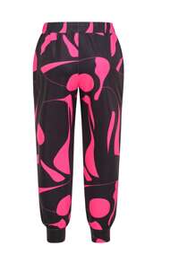 Plus Size Women Geometric Print Drawstring Casual Long Pants Spring - Hot Pink - View 2