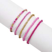 5pcs/Pack Bohemian Multi-Layer Beaded Elastic Anklet, Suitable For Ladies Wearing In Summer, Beach, Vacation - Beads - View 8