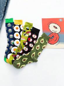 1/3/5 pares de calcetines hasta el tobillo para mujer con diseños de dopamina, hamburguesa y huevo frito