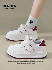 Zapatillas vulcanizadas azul/rojo de primavera 2025 para mujer de Renben, con suela gruesa, ligeras, amortiguación de impactos, calzado casual de estilo retro