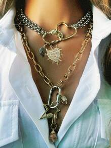 1Pc Women's Necklace With Diamond Heart, Star And Teardrop Pendants & Assorted Clasps. Exquisite Stylish Accessory Favored By Ladies. - Multicolor - View 5