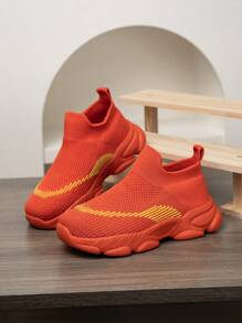 1 双儿童针织运动鞋袜，方便穿脱，轻便，透气，防滑，跑步鞋，时尚百搭学生运动鞋 - 橘色 - 查看 4