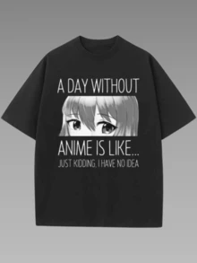 Los días sin anime son un desperdicio, camiseta divertida de entusiasta del anime (1 pieza, camiseta de algodón pesado de 220 g) - Negro - Ver 1