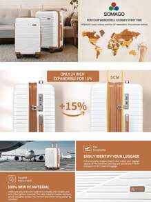 SOMAGO Travel 3 Piece Luggage Sets With A Cosmetic Case Expandable Suitcase (Only 24") Traveling Hardside Polycarbonate Lightweight Suitcases With 4 Wheels TSA Lock YKK Zippers - Blue - View 8