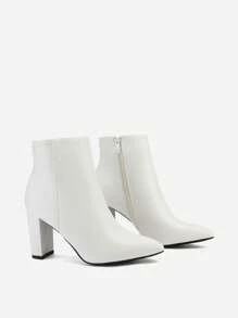 Women's Chunky High Heels Ankle Boots Chelsea Boots Daily Dance Party Shoes - White - View 6