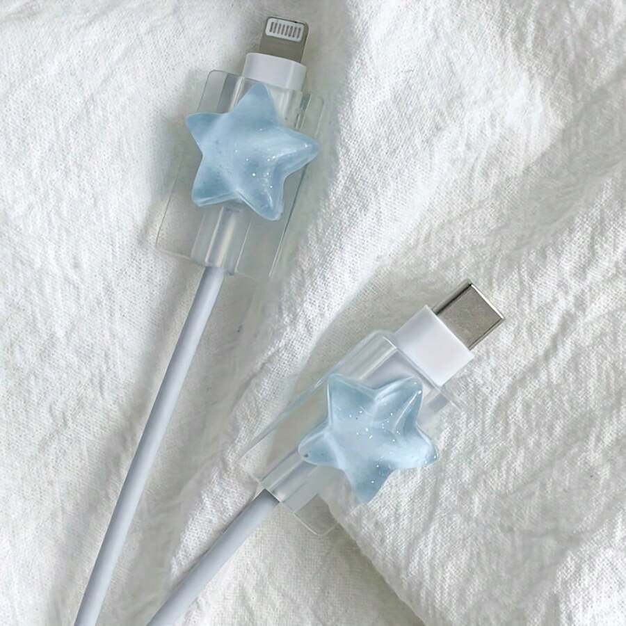 Set de 2 cables de datos de protección con estrella, que incluye dispositivo para enrollar el cable, clip protector de cable de carga y mordedor de cable, protector de cargador