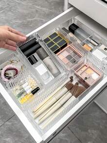7pcs/Set Transparent Drawer Storage Box, Makeup Organizer, Multifunctional Storage Box, Ideal For Bathroom Vanity, Holds Makeup Brushes, Pencils, School Supplies, Display Tray Stand, Suitable For Vanity And Bathroom Counter, Home Decor - Multicolor - View 7